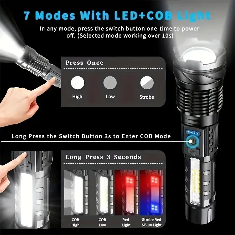 Super Powerful Rechargeable Torch Flood Light with Side Lights