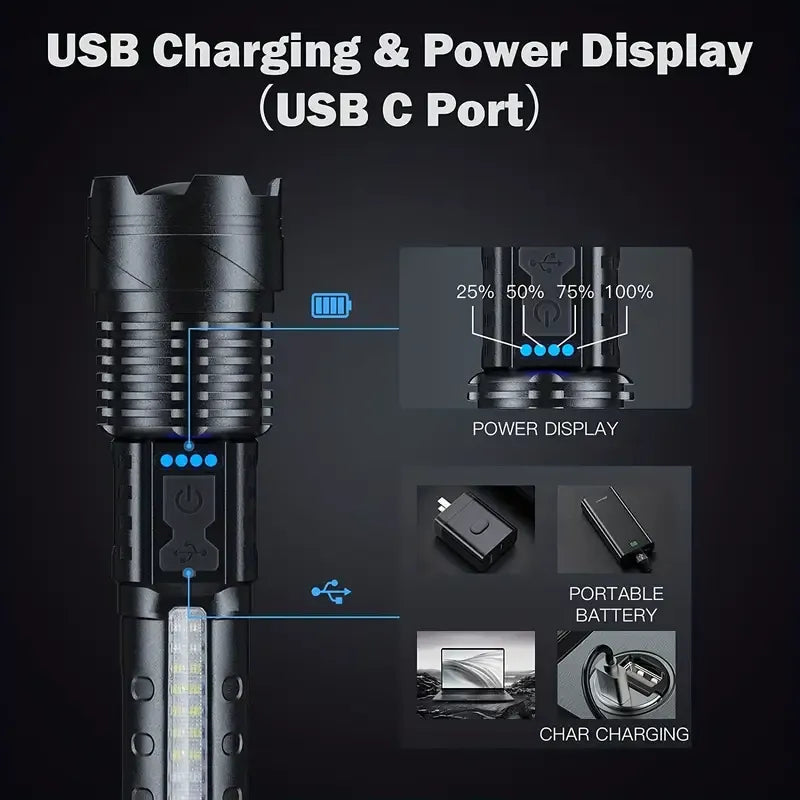Super Powerful Rechargeable Torch Flood Light with Side Lights